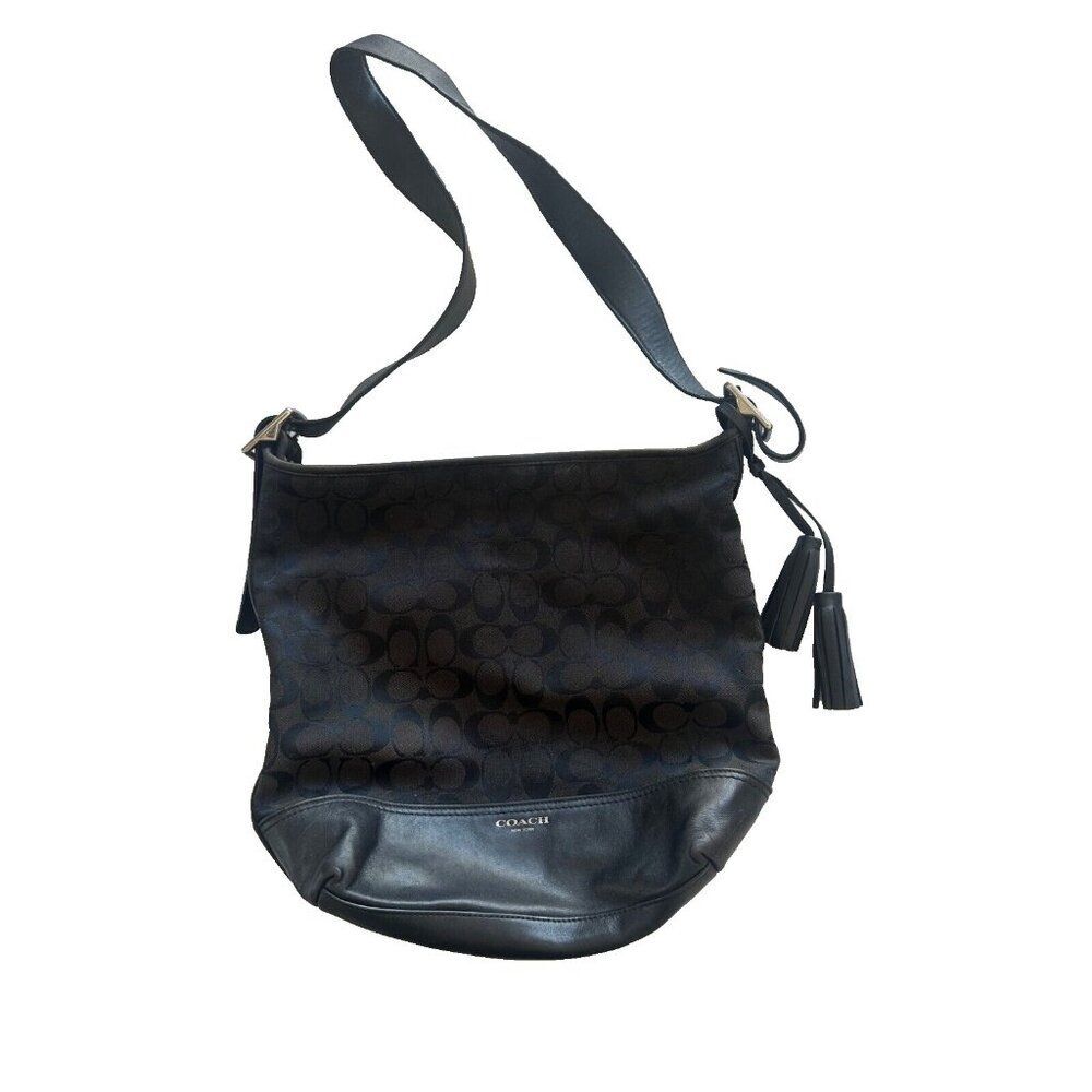 Coach Signature Canvas and Leather Shoulder Bag with Tassel Detail